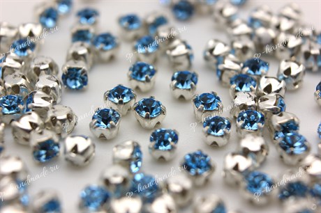 Шатоны пришивные Preciosa Maxima Aquamarine /оригинальная оправа - цвет silver ss12/3,0-3,2 мм 10 шт (Чехия) ss12-24 - фото 25121