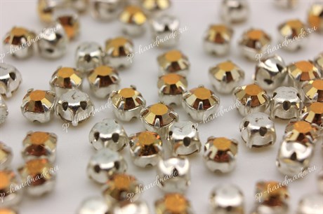 Шатоны пришивные Preciosa Crystal Sunrise /  оправа - цвет серебро ss16/3,8-4,0 мм 10 шт золотые (Чехия) - фото 25620