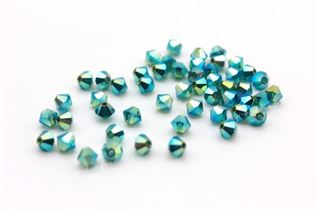 Биконусы хрусталь  4 мм Emerald AB 10 шт (Preciosa) - фото 27157