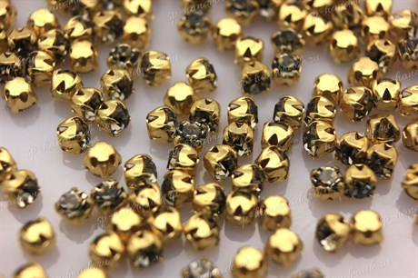 Шатоны Preciosa хрустальные ss12 (3,0-3,2 мм) цвет оправы золото 10 шт  Black Diamond - фото 27381