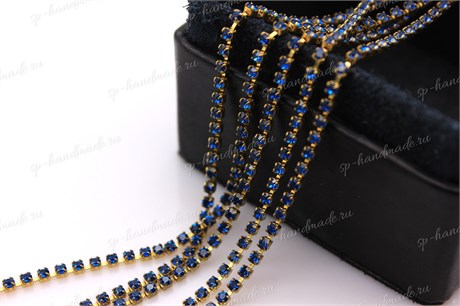 Стразовая цепь Preciosa Capri Blue / оправа - без покрытия (raw) / Maxima ss 6,5 /2,2 мм 10 см (Чехия) СЦ-55 - фото 27464