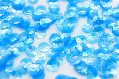 Пайетки чаши 121 Irise Transparenti 4 мм 3 гр радужные прозрачные ярко-голубые  Andrea Bilics (Италия) - фото 27641