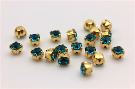 Шатоны Preciosa хрустальные ss12 (3,0-3,2 мм) цвет оправы золото 10 шт  Blue Zircon - фото 27743