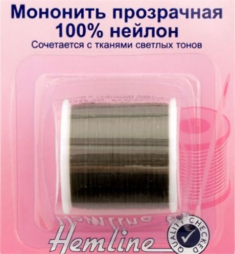 Мононить HEMLINE цвет позрачный черный, толщина 0,12 мм, катушка 200 м , 100% нейлон, 1 катушка - фото 28481