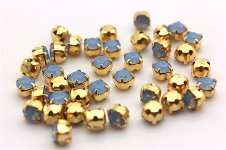 Шатоны пришивные Preciosa Maxima Light Sapphire Opal  /оригинальная оправа - цвет gold ss12/3,0-3,2 мм 10 шт (Чехия)   10шт - фото 28601