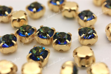 Шатоны Preciosa  Crystal Bermuda Blue, оригинальная оправа - цвет золотой, Maxima ss29, 6.15-6.35 мм 1 шт (Чехия) - фото 28945