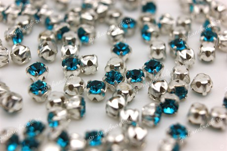 Шатоны Preciosa  хрустальные  ss12 (3,0-3,2 мм) цвет оправы серебро 10 шт    Blue Zircon - фото 29695