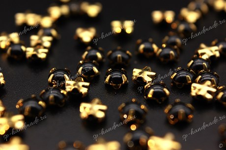 Полужемчужины пришивные Preciosa MAGIC BLACK / оправа - цвет золото /  4 мм 15 шт (Чехия) - фото 31662