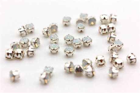 Шатоны Preciosa White Opal /оправа - цвет  серебро / Optima ss12/3,0-3,2 мм 20 шт (Чехия) SS12-100 - фото 35877