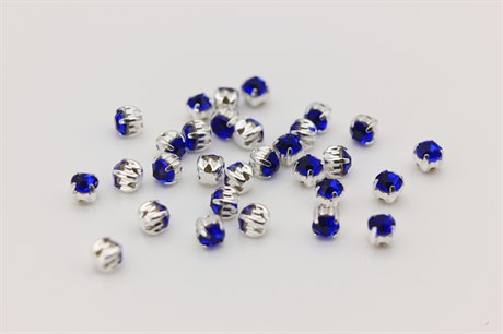 Шатоны стеклянные пришивные Sapphire, оправа - цвет серебро ss12/3,0-3,2 мм 10 шт - фото 37590