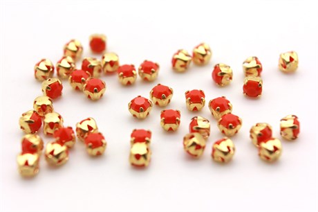 Шатоны пришивные Preciosa Maxima ss12 (3,0-3,2 мм) Coral, цвет оправы золото, 10 шт (Чехия) PR-1025 - фото 39858