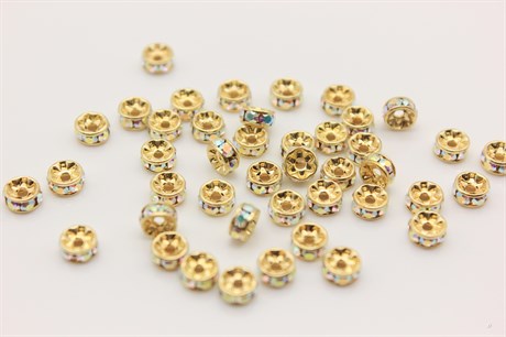 Рондель с кристаллами Preciosa Crystal AB, цвет основы золотистый, 5 мм 1 шт - фото 41210