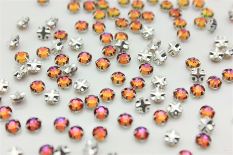 Шатоны пришивные Preciosa Rose Maxima ss16 (3,8-4,0 мм) Crystal Volcano, оправа крестовая плоская - цвет серебристый, 10 шт (Чехия) PR-1255 - фото 43996