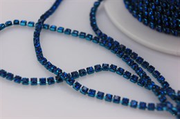 Стразовая цепь, камень Sapphire, цвет оправы синий, ss6.5 (2~2.1 мм), отрез 10 см