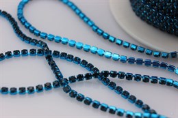 Стразовая цепь, камень Dark Aquamarine, цвет оправы голубой, ss6.5 (2~2.1 мм), отрез 10 см