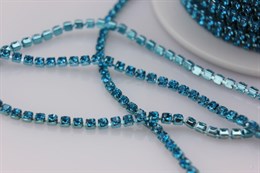 Стразовая цепь, камень Aquamarine, цвет оправы голубой, ss6.5 (2~2.1 мм), отрез 10 см