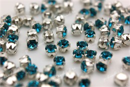 Шатоны Preciosa  хрустальные  ss16 (3,8-4,0 мм) цвет оправы серебро 10 шт    Blue Zircon PR-804