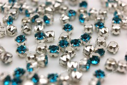 Шатоны Preciosa  хрустальные  ss12 (3,0-3,2 мм) цвет оправы серебро 10 шт    Blue Zircon