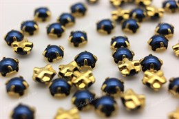 Полужемчужины пришивные Preciosa BLUE / оправа - цвет золото / Maxima 4 мм 15 шт (Чехия)