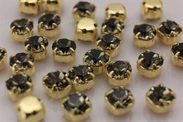 Шатоны хрустальные Preciosa  Black Diamond / цвет оправы - золото   / Maxima ss29 / 6.15-6.35 мм 1 шт  (Чехия)
