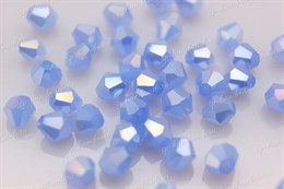 Биконусы стеклянные, 4 мм цвет голубой опал, 40 шт (Китай)