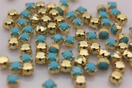 Шатоны хрустальные Preciosa  Turquoise / цвет оправы - золото  / Maxima ss16/3,8-4,0 мм 10 шт (Чехия)