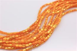 Перламутр, форма бочонок, 3 мм, цвет  оранжевый апельсиновый, длина нити 40 см