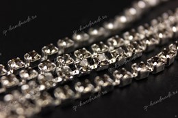 Стразовая цепь Preciosa Black Diamond / оправа - цвет серебро / Maxima ss 6,5 /2,2 мм 10 см (Чехия)