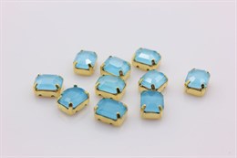 Уценка! Октагон в золотистой оправе, 10.5x7.5x6.5 мм, лаковый небесно-голубой, стекло 1 шт (Китай)