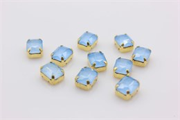 Уценка! Октагон в золотистой оправе, 10.5x7.5x6.5 мм, лаковый голубой, стекло 1 шт (Китай)