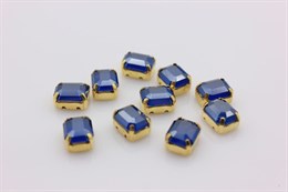 Уценка! Октагон в золотистой оправе, 10.5x7.5x6.5 мм, лаковый синий, стекло 1 шт (Китай)