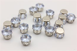 Фиантит Crystal во французской серебристой оправе, 10мм, 1 шт (уценка, мелкие недочеты)