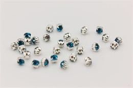 Шатоны стеклянные пришивные Blue Zircon, оправа - цвет серебро ss12/3,0-3,2 мм 10 шт