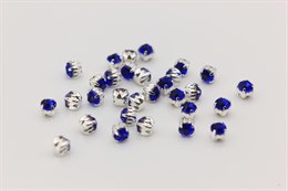 Шатоны стеклянные пришивные Sapphire, оправа - цвет серебро ss12/3,0-3,2 мм 10 шт