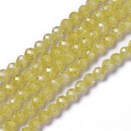 Цирконы круглые граненые, 2 мм,  цвет  желтые , 1 нить  ~  178~186 шт.  (Китай)
