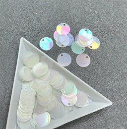 Пайетки плоские со смещенным центром 10 мм, цвет 101 прозрачные радужные, 3 гр (Италия)