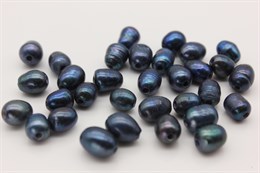 Жемчуг натуральный, форма овал, 7~10x7~8 мм, отверстие: 1.8 мм,  цвет темно-синий, 1 шт (Китай)