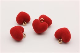 Подвеска бархатистое сердце, 18.5x18x13 мм, отверстие: 2.5 мм, цвет красный, 1 шт (Китай)