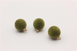 Подвеска Бархатистый шар, 18x14 мм, отверстие: 1.6 мм, цвет оливковый, 1 шт (Китай)
