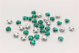 Шатоны пришивные Preciosa Maxima ss12 (3,0-3,2) Emerald, оправа Rose (крестовая плоская) - цвет серебристый, 10 шт (Чехия)