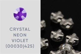 Шатоны пришивные Preciosa Maxima ss12 (3,0-3,2) Crystal Neon Violet, оправа Rose (крестовая плоская) - цвет серебристый, 10 шт (Чехия)