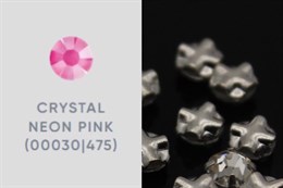 Шатоны пришивные Preciosa Maxima ss12 (3,0-3,2) Crystal Neon Pink, оправа Rose (крестовая плоская) - цвет серебристый, 10 шт (Чехия)