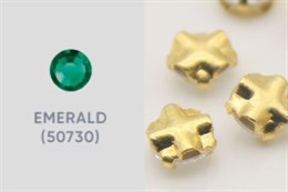 Шатоны пришивные Preciosa Maxima ss12 (3,0-3,2) Emerald, оправа Rose (крестовая плоская) - цвет золотистый, 10 шт (Чехия)