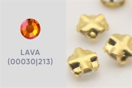 Шатоны пришивные Preciosa Maxima ss12 (3,0-3,2) Crystal Lava, оправа Rose (крестовая плоская) - цвет золотистый, 10 шт (Чехия)