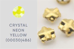Шатоны пришивные Preciosa Maxima ss12 (3,0-3,2) Crystal Neon Yellow, оправа Rose (крестовая плоская) - цвет золотистый, 10 шт (Чехия)
