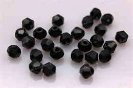 Биконусы стеклянные,  4x4 мм,   отверстие: 1 мм, цвет черный,  40 шт (Китай)