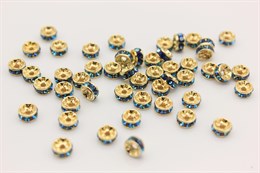Рондель с кристаллами Preciosa Crystal Bermuda Blue, цвет основы золотистый, 5 мм 1 шт