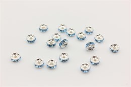 Рондель с кристаллами Preciosa Aquamarine, цвет основы серебристый, 5 мм 1 шт