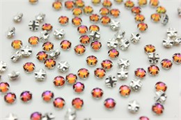 Шатоны пришивные Preciosa Rose Maxima ss16 (3,8-4,0 мм) Crystal Volcano, оправа крестовая плоская - цвет серебристый, 10 шт (Чехия) PR-1255