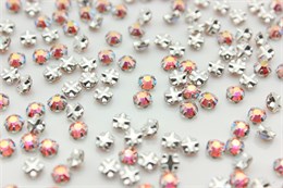 Шатоны пришивные Preciosa Rose Maxima ss16 (3,8-4,0 мм) Rose Peach AB, оправа крестовая плоская - цвет серебристый, 10 шт (Чехия) PR-1259